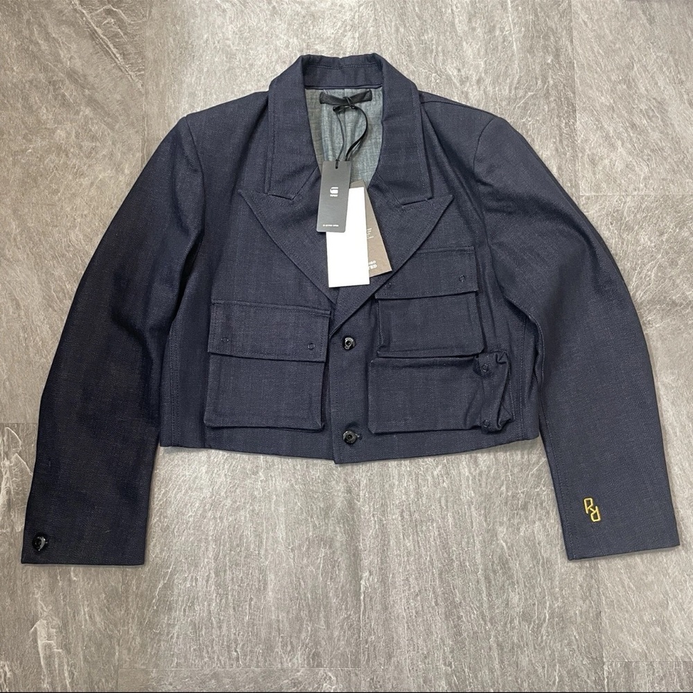 G-Star GSRR Women's Multi Pocket Cropped Denim Blazer - Size Large